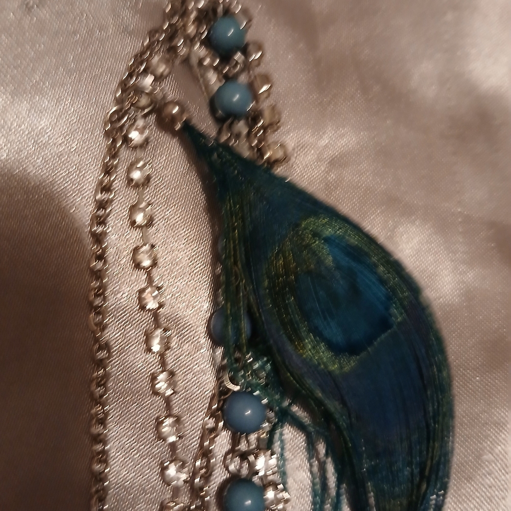 Blue Beaded Feather Earrings View 4